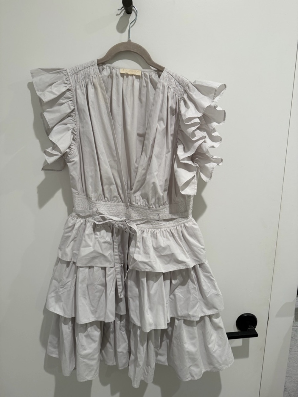 Ulla Johnson Soft Gray Ruffle Tiered Mini Dress